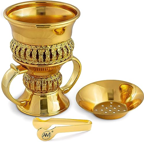 AM Regal Metal Incense Burner - Bakhoor Burner Mubkhara – Frankincense Resin Burner - Ideal for Yoga, Spa & Aromatherapy (Gold)