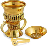 AM Regal Metal Incense Burner - Bakhoor Burner Mubkhara – Frankincense Resin Burner - Ideal for Yoga, Spa & Aromatherapy (Gold)
