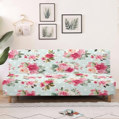 Flower Futon Cover Stretch Sofa Bed Covers Washable Armless Sofa Slipcover Couch Slip Cover Elastic Furniture Protector for Home Dogs Cats Pets