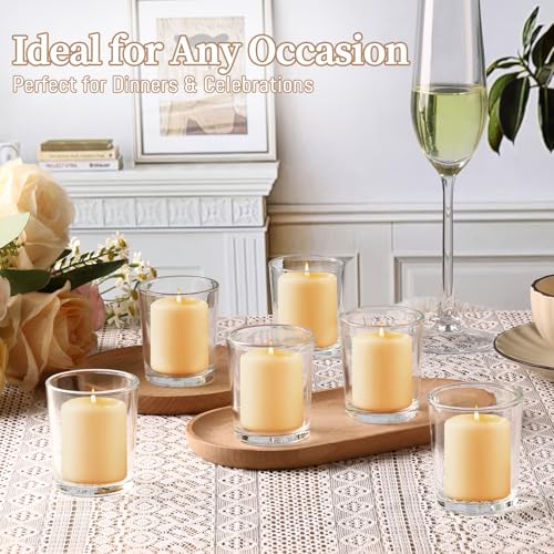 LETINE Clear Glass Tea Light Holders Set of 6 - Votive Candle Holders for Weddings, Events, Home, Bridal Shower, Birthday, Christmas, Party Table Decor and Centerpieces