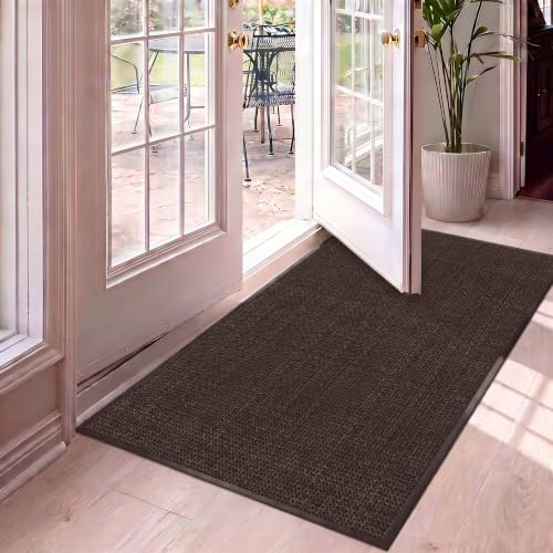Jute Runner Rug Non Slip Washable, 4ft Rubber Backed Laundry Rugs Laundry Room Runner, Hallway Carpet Rug Mat, Deep Brown