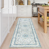 Lahome Oriental Washable Runner Rugs,2.5x8 Long Blue Bathroom Rugs Runner Non-Slip,Kitchen Runner Rugs Non Skid Washable,Traditional Low-Pile Wide Carpet Runner for Entryway Hallway Helena,8ft