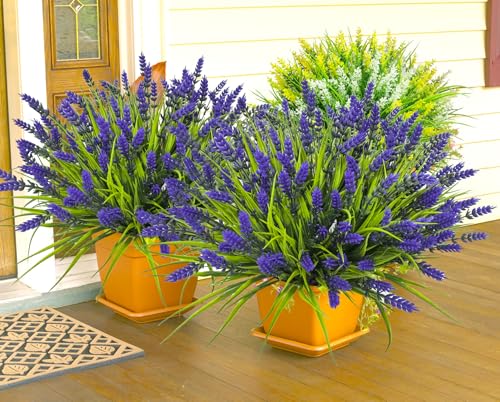 TSTWETO Artificial Plants Outdoor, 22 Bundles Fake Flowers UV Resistant Outdoor Artificial Lavender Flowers, Plastic Faux Plants for Porch Garden Planter Yard Window Box