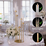 2PCS Gold 5 Arm Candle Holder Floor Candelabra with Acrylic Lampshade