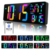 XREXS Large Digital Wall Clock Bluetooth Sync, 17.2" RGB Color Changing Digital Clock with Remote Control, Adjustable Brightness Grandfather Clock, Temperature for Home, Gym and Classroom