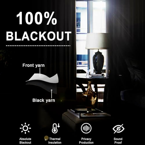 XWZO 100% Blackout Curtains 63 Inches Length with Tiebacks- Full Shade Window Drapes Thermal Insulated Double Layer with Black Liner for Bedroom/Living Room, Grommet Top, White, W52 x L63, Set of 2