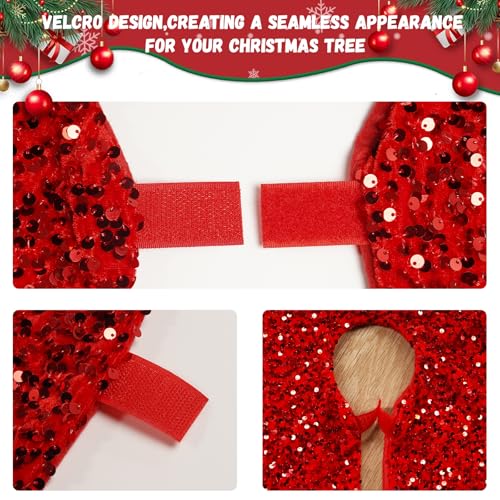 Christmas Tree Skirt 48 Inch, Red Sequin Christmas Trees Skirt, Large Sparkle Xmas Tree Stand Base Used for Christmas Holiday Indoor Home Decoration