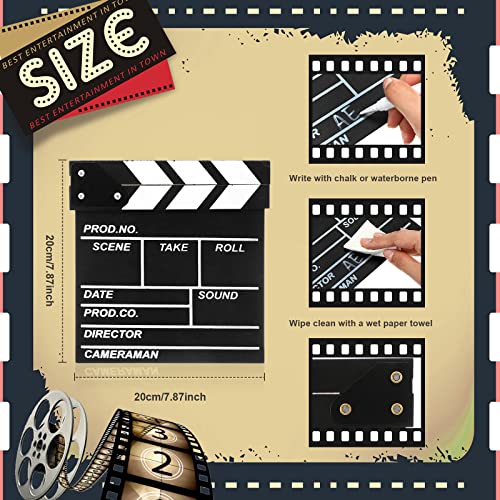 Tuanse 2 Pcs Movie Night Supplies Movie Theater Decor Film Clapper Board Accessory and Marquee Light LED Star Sign Props for Moving Night Decorations Party Supplies