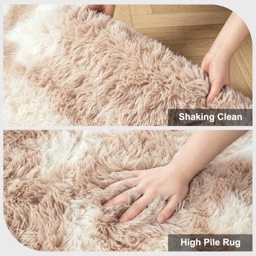 Shag Area Rugs for Bedroom Living Room,5X8 Ultra Soft Fluffy Area Rugs for Dorm,Indoor Carpet Plush Rugs for Home Decor,Camel
