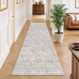 FMFUNCTEX 2x8 Hallway Runner Rug Washable Grey Neutral Oriental Distressed