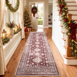 2x6 Runner Rug Washable Non Slip Floor Mat for Entry, Hallway, Burgundy