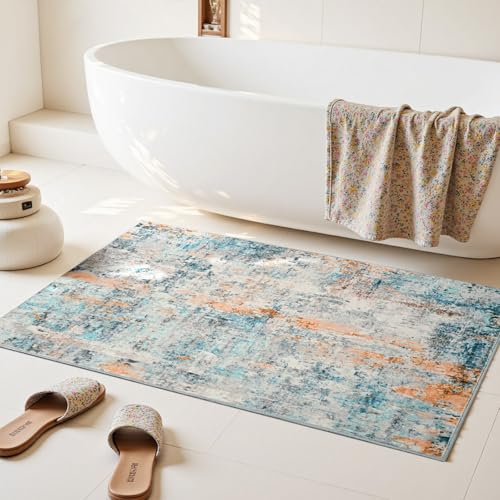 Entrance Rugs Indoor 2x3 Blue Entry Rug Washable Abstract Small Area Rug Non-Slip Low Pile Throw Rugs for Entryway, Kitchen Floor, Front Door Indoor Door Mat, Bathroom, Bedroom Bedside
