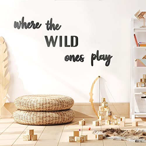 Xylolfsty Playroom Wall Decor, Where The Wild Ones Play Sign - Wooden Wall Art for Boys & Girls Toy Room, Toddler Nursery, Bedroom - 8 pcs