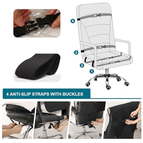 Turquoize Waterproof Office Chair Cover with Armrest Covers Black Computer Desk Chair Cover Quilted Office Chair Protector with Arms Office Chair Seat Cover Slipcover with Anti-Slip Buckle, Black