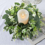 3PCS Artificial Eucalyptus Leaves Wreaths Candle Rings Wreaths Summer Greenery Garland Pillar Holder for Home Wedding Party Table Centerpiece Green