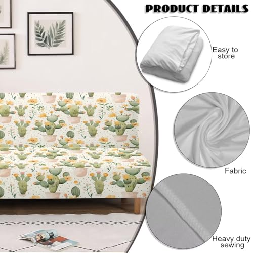 Cactus Print Easy-Going Futon Cover, Dual Couch Cover, Stretch Armless Sofa Cover, Leakproof Furniture Protector for Kids, Pets, Dog and Cat
