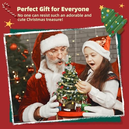 iLAND Mini Christmas Tree Tabletop Small Christmas Tree 12 inch Cute Xmas Table Decoration for Office Desk Shelf Dorm Party Tiny Table Top Décor Miniature 1/6 Scale Elf Accessories Shining Xmas Gift