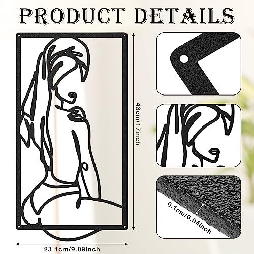 Peryiter 3 Pcs Modern Minimalist Wall Decor Abstract Metal Wall Art Metal Line Art Woman Body Artwork for Bedroom Bathroom Living Room(Black)