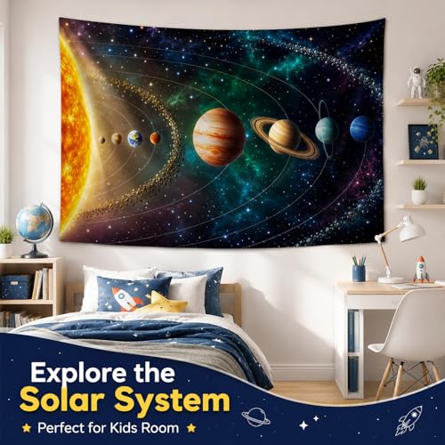 Outer Space Planet Tapestry, Universe Galaxy Solar System Earth Art Tapestries Wall Hanging for Men Kids Bedroom College Dorm Living Room Office Science Decor 40X30", Cool Hippie Poster Blanket