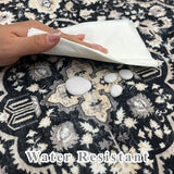 Small Washable Runner Rugs for Entryway: Kitchen Mats Vintage Throw Carpet 2x4 Black Beige - Non-Slip Stain and Water Resistant Soft Low-Pile Thin Rug for Hallway Bathroom Bedroom