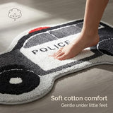 Hand Tufted Police Car Bedroom or Bathroom Rug - 30x20 in; 100% Cotton Kids Bathroom Mat; Decorative Kids Area Rug