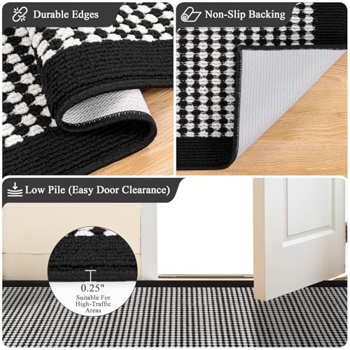 Indoor Door Mat 2x3ft, Absorbent Muddy Mats for Dogs, Low-Profile Entrance Welcome Mat with Non-Slip Rubber Backing, Washable Runner Carpet for Hallway,Entryway,Kitchen (Black)