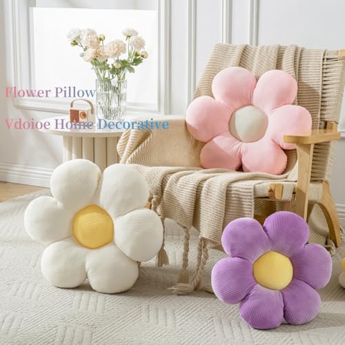 Flower Pillow, Cute Daisy Decorative Throw Pillow Cushion 15.75" White Home Decorative Pillows for Bed, Sofa, Couch