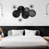 Lingvee 8 Pcs Gold Wall Decor Modern Metal Decor Metal Starbursts Radial Plate Art Hanging Decorative Wall Decorations for Home Bedroom Bathroom Living Room Office Sculpture (Black)
