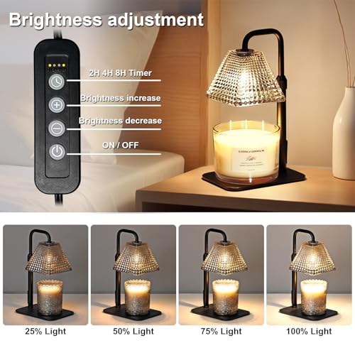 Candle Warmer Lamp with Timer Dimmer Adjustable Height,Electric Dimmable Wax Warmer for Scented Jar Candles,Mom Birthday Gifts for Women,House Warming Gifts New Home Bedroom Decor,Black