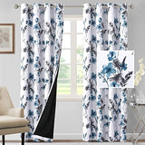 H.VERSAILTEX 100% Blackout Curtains 84 inch Length 2 Panels Set Cattleya Floral Printed Drapes Leah Floral Thermal Curtains for Bedroom with Black Liner Sound Proof Curtains, Grey and Blue