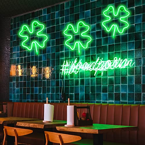 Neon Signs Shamrocks Shaped St. Patrick's Day Decorations, Green LED Clover Neon Lights for Wall Decor Battery/USB Operated Night Lights Bar Lamp for Home, Christmas, Halloween, Bedroom Decor
