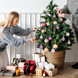 24pcs Mini Pink Shatterproof Christmas Ball Ornaments, 1.18 Inch Plastic Christmas Tree Decorations, Shiny Matte Glitter Ornaments for Pastel Tree Wreath Garland Holiday Party Decor