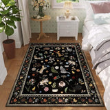 Rugcomf Area Rug 3x5 Washable Non Slip Floral Animal Cat, Black