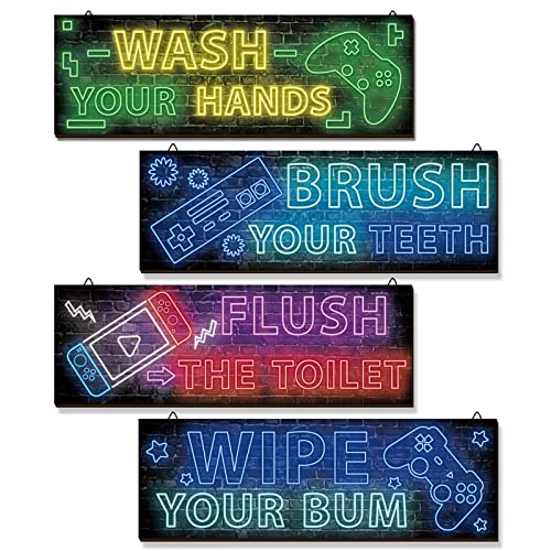 YLOLUL 4 Pcs Neon Gaming Wall Art & Room Accessories for Teen Boys & Kids, 16 * 5 Inch