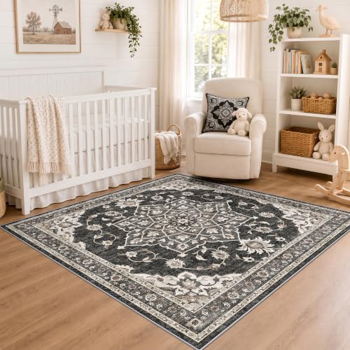 Square 4x4 Entryway Rug Non Slip Washable Throw Small Soft 4 Foot Wide Rug