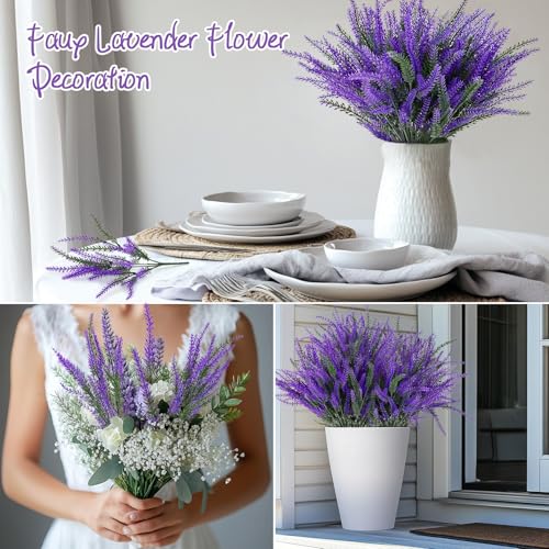 RAINFLOW Artificial Lavender Flowers - 8 Pcs Faux Lavender Plant Artificial Fake Plastic Purple Flowers for Home Room Window Wedding Garden Table Centerpieces Vase Outdoors Indoor Decor