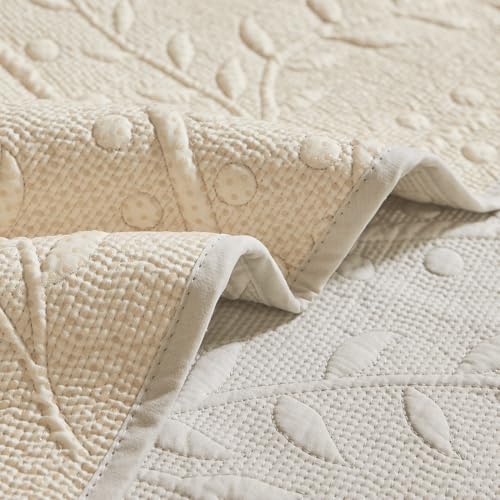 Leaf Floral Cotton Quilted Dog Couch Cover for Sofa Farmhouse Rustic Embroidered Sectional Couch Cover Soft Anti-Slip Sofa Slipcover Furniture Protector for Kids, Pets (Beige,28"x28")