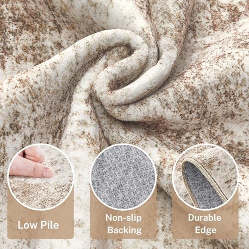 Area Rug Living Room - 5X7 Abstract Washable Large Soft Foldable Non Slip Rug Neutral Modern Low Pile Carpet for Bedroom Nursery Dining Room Kitchen Home Office Indoor - Brown