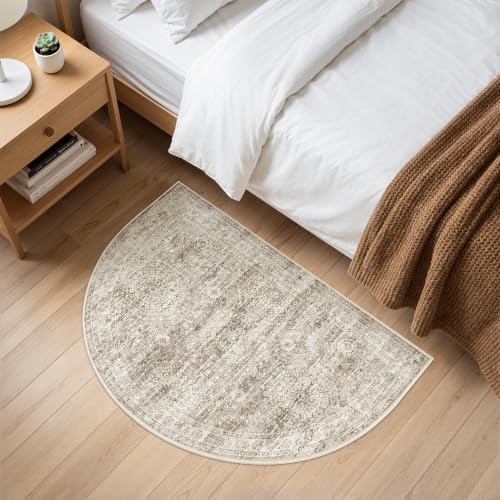 Soalmost Washable Half Circle Round Rug 2x3 Brown, Small Half Moon Area Rug