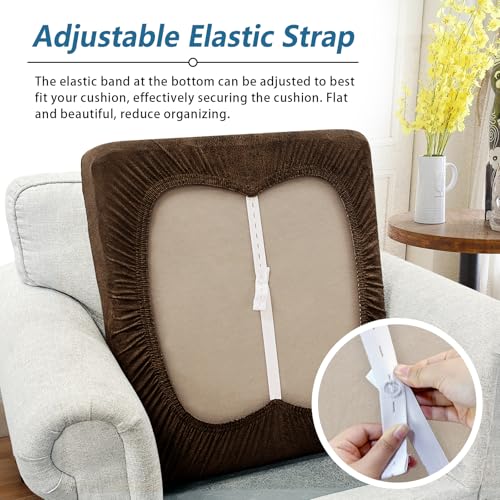Couch Cushion Cover Leather-Look 1PC Stretch Chair Seat Slipcover for Living Room Individual Armchair Seat Cushion Cover, Pet-Friendly, Non-Slip, Easy Fit - Brown