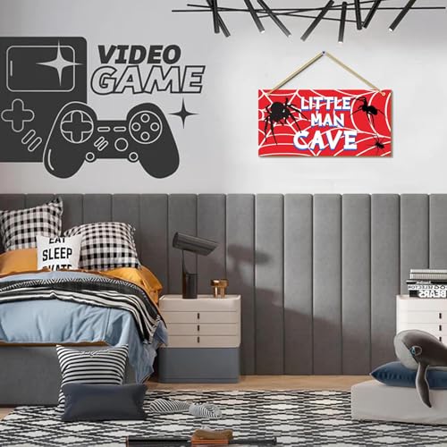 Little Man Cave, Spider Room Decor for Boys Wooden Door Sign Baby Boys Bedroom Wall Decorations for Nursery Toddler Nursery Playroom Wall Art