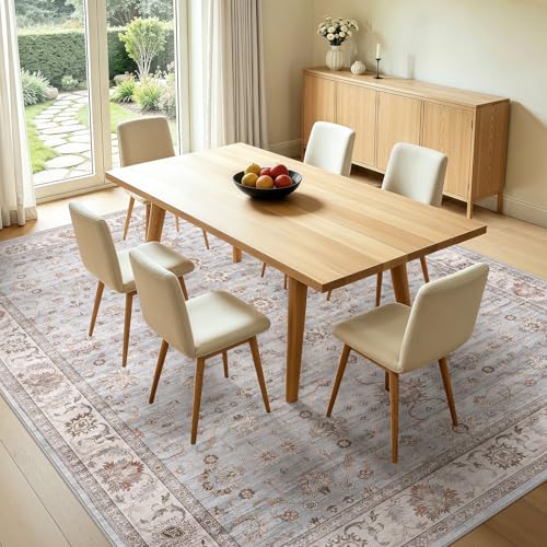 Washable Area Rug 10x12 Non-Slip Floral Carpet, Gray/Light Blue