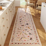 Rugcomf Runner Rug 2x10 Washable Non Slip Floral Animal Cat, Pink
