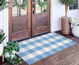 Front Porch Rug 24''x51''Light Blue and White Outdoor Rug Cotton Woven Washable Door Mat Outdoor for Layered Hello Welcome Door Mat Kitchen Farmhouse Entryway