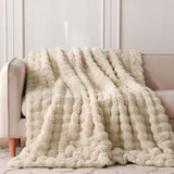 COOVA Faux Fur Throw Blanket for Couch, Cozy Soft and Fuzzy Plush Rabbit Fur Bubble Blanket for Sofa Bedroom Living Room, 50x60 Inches Light Taupe