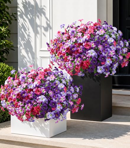 Artificial Flowers for Outdoors Decoration, 20 Bundles Faux Morning Glory with Eucalyptus Look Real UV Resistant Fake Plants Silk Flowers for Outside Yard Gardens Porch Patio Planter Home Urn, Mix