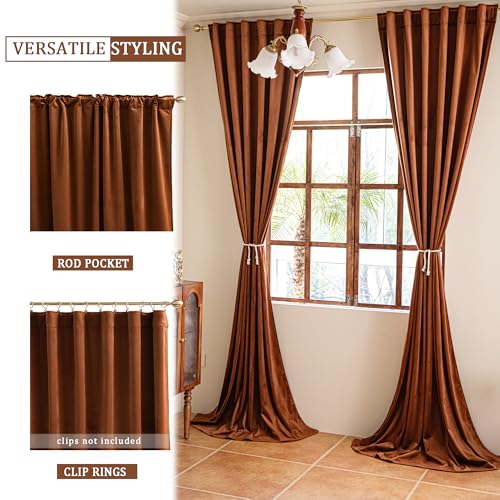 YOFUN 84 inches 2 Panels, Burnt Orange Blackout Luxury Velvet Curtains Thermal Insulated Heat Block Soundproof Window Panels Soft Drapes for Bedroom Living Room, Rod Pocket & Back Tab, W52 x L84