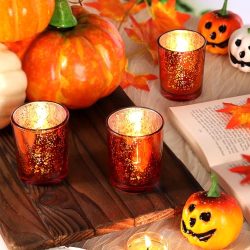 24Pcs Orange Votive Candle Holders Tea Lights Candles Holders