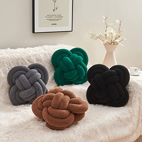 Knot Pillow, 12" Soft Decorative Throw Pillows for Couch Bed, Gray Pink Knotted Plush Throw Pillow Handmade Square Cushion Home Decor Pillows (Dark Brown, 12 Inches X12 Inches)