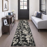 Soalmost Washable Runner Rug 2x8, Floral Hallway Runner Rug Non Slip Black